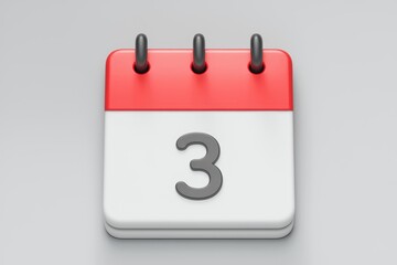 Poster - A 3D rendered image of a calendar showing the third day of the month.