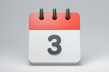 Poster - A 3D rendered image of a calendar showing the third day of the month.