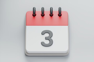 Poster - A 3D rendered image of a calendar showing the third day of the month.