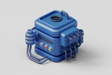 Aufkleber - A stylized 3D rendering of a compact, blue, technological device with various tubes and buttons.
