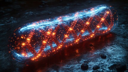 Poster - Glowing pill showcasing intricate DNA strands illuminating a dark laboratory setting