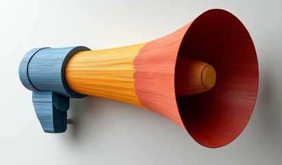 Poster - Abstract design featuring a megaphone in a paper-like style acts as a versatile backdrop, wallpaper, or graphic poster for advertising needs, with space for text. The background includes rainbow