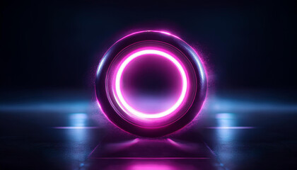 Aufkleber - Futuristic cyberpunk-style glowing pink neon ring. Dynamic energy, dark backdrop. Digital art.