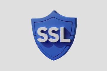 Poster - A blue shield with the letters SSL, symbolizing secure online connections and data encryption.