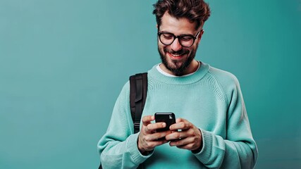 Wall Mural - The Smiling Man with Smartphone