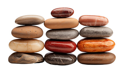 Wall Mural - A stack of flat, rough stones, showcasing their natural texture and balance, perfect for zen or nature themes, studio view, isolated on transparent background.
