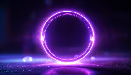 Aufkleber - Futuristic cyberpunk-style glowing purple neon ring. Dynamic energy, dark backdrop. Digital art.