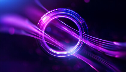 Aufkleber - Futuristic cyberpunk-style glowing purple neon ring. Dynamic energy, dark backdrop. Digital art.