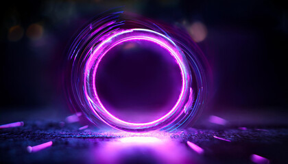 Aufkleber - Futuristic cyberpunk-style glowing purple neon ring. Dynamic energy, dark backdrop. Digital art.