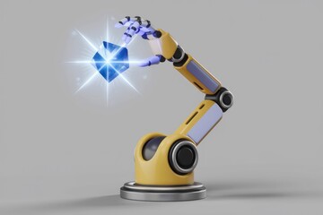 Poster - A robotic arm gently handles a glowing blue cube, showcasing advanced automation and precision.