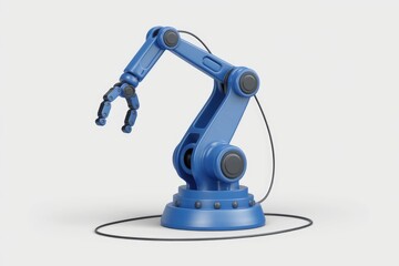 Aufkleber - A blue robotic arm with a claw hand, isolated on a white background, showcasing industrial automation.