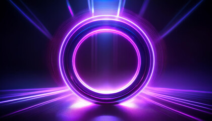 Aufkleber - Futuristic cyberpunk-style glowing purple neon ring. Dynamic energy, dark backdrop. Digital art.