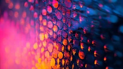 Poster - Impressionist Raindrops on Glass Art Depicting a Colorful Neon Night : Generative AI