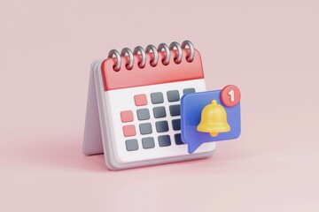 Poster - A 3D rendering of a calendar with a notification bell indicating an upcoming event or reminder.