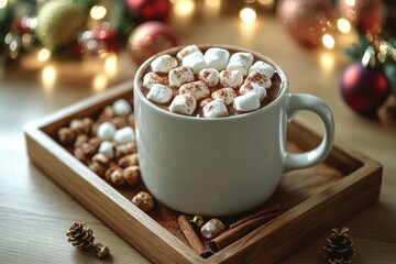 Sticker - Warm beverage with marshmallows and nuts, perfect for cold winter day