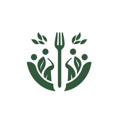 Sticker - Green logo showing people with leaves surrounding a fork, suitable for nutrition-related media