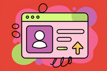 Poster - Illustration of online profile page with user icon and upload arrow, signifying profile update.