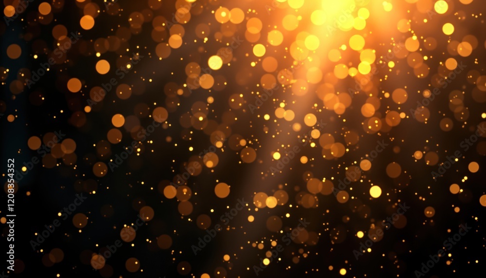 ภาพประกอบ Stock Gold glitter particles fall against dark background ...