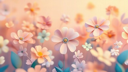 Wall Mural - Cute 3D Animated Flower Design in Soft Pastel Colors for Wallpaper