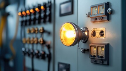 Poster - Close-up of a light on a control panel with bright and warm glow