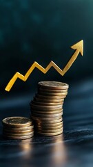 Poster - Gold coins stacked high with increasing arrow symbolizing investment growth, financial success, and wealth accumulation in business and finance