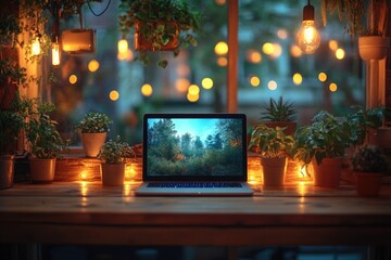 Poster - A laptop computer sitting on a wooden table