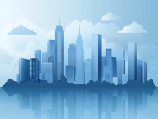 Leinwandbilder - Modern urban skyline with reflective skyscrapers and cloudy sky
