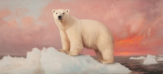 majestic polar bear on iceberg against a vibrant sunset sky in the arctic