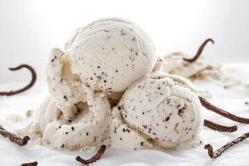 Sticker - A scoop of vanilla ice cream placed on a white surface