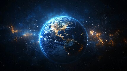 Poster - This high-resolution image shows a radiant digital Earth, accompanied by network connections that represent global communication and technology