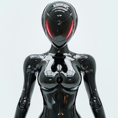 Poster - Cyborg head on a black background, illustrated in 3D