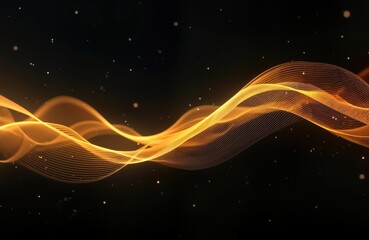 Poster - abstract illustration features wavy golden lines flowing against black backdrop. dynamic lines creat