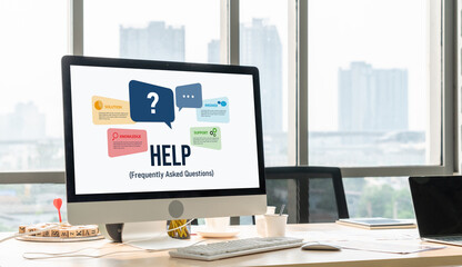 Poster - help screen on the website provide answer to faq frequently asked question snugly with knowledge inf