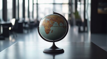 Poster - Modern Business Composition with Globe on Table in Office Space