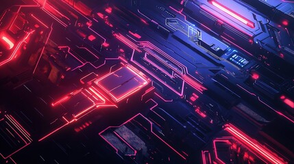 Poster - Futuristic 2D Circuit Illustration with Bright Electronic Lines