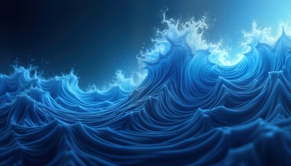 Poster - Abstract dynamic blue wave pattern illustrates fluid motion, energy. Digital artwork vibrant texture, flow. Surreal, fantasy style evokes strong creativity, imagination. Suitable background for