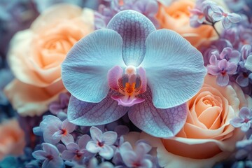 A close-up shot of a colorful bouquet of flowers