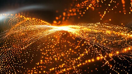 Poster - A vibrant digital landscape glows with orange and gold dots, symbolizing the protection of vital information in a cyberspace. This lively network highlights the importance of cybersecurity.