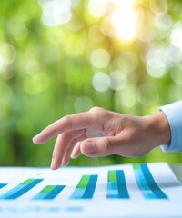 Poster - Hand reaching for a bar graph with a green background.