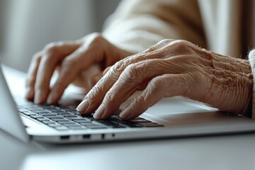 Poster - A close-up shot of someone typing away on their laptop, perfect for depicting digital work or online communication