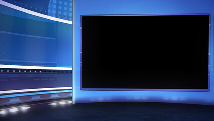 Wall Mural - tv news, virtual studio background with a monitor. ideal also for online shows or events. 3d renderi