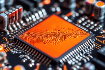 Poster - a detailed view of a electronic circuit board with various components and wires