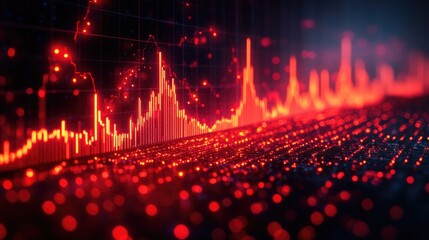 Poster - A close-up shot of a line graph with red lights, ideal for use in presentations or data visualizations