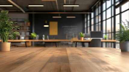 Poster - Modern Office Interior with Blurred Background and Empty Workspace