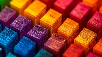 Poster - Vibrant Colorful Cubes Abstract Background Geometric Design Modern Art Digital Illustration Rainbow Spectrum Pattern Texture Shiny Blocks 3D Render Graphic     