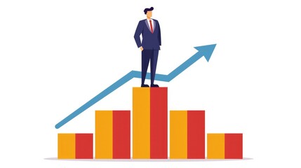Poster - Businessman standing on a graph symbolizing growth and success.