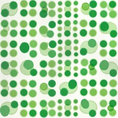 Poster - Abstract seamless pattern with various sizes, shades of green circles on white background. Circles arranged in grid pattern but overlapping creating playful, delicate texture. Suitable for wallpaper,