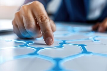 Poster - Touching a digital interface with interconnected patterns.
