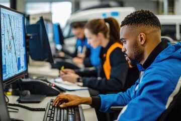 Poster - a person sits at a desk with a laptop open, possibly working or browsing