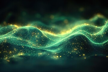Poster - A simple design featuring a wavy pattern of green light on a dark background